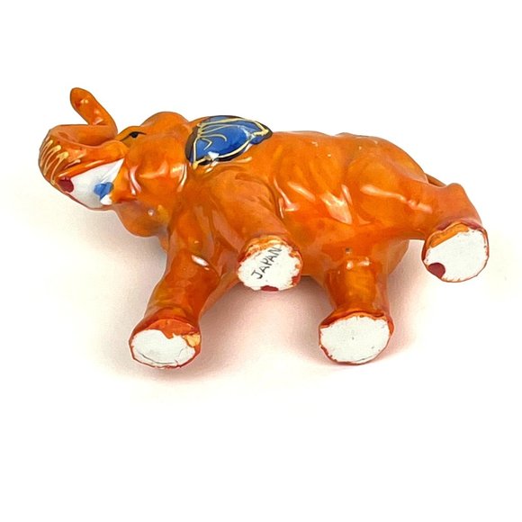 Vintage Japan Porcelain Elephant Figurine Orange Indian Elephant - Picture 6 of 7